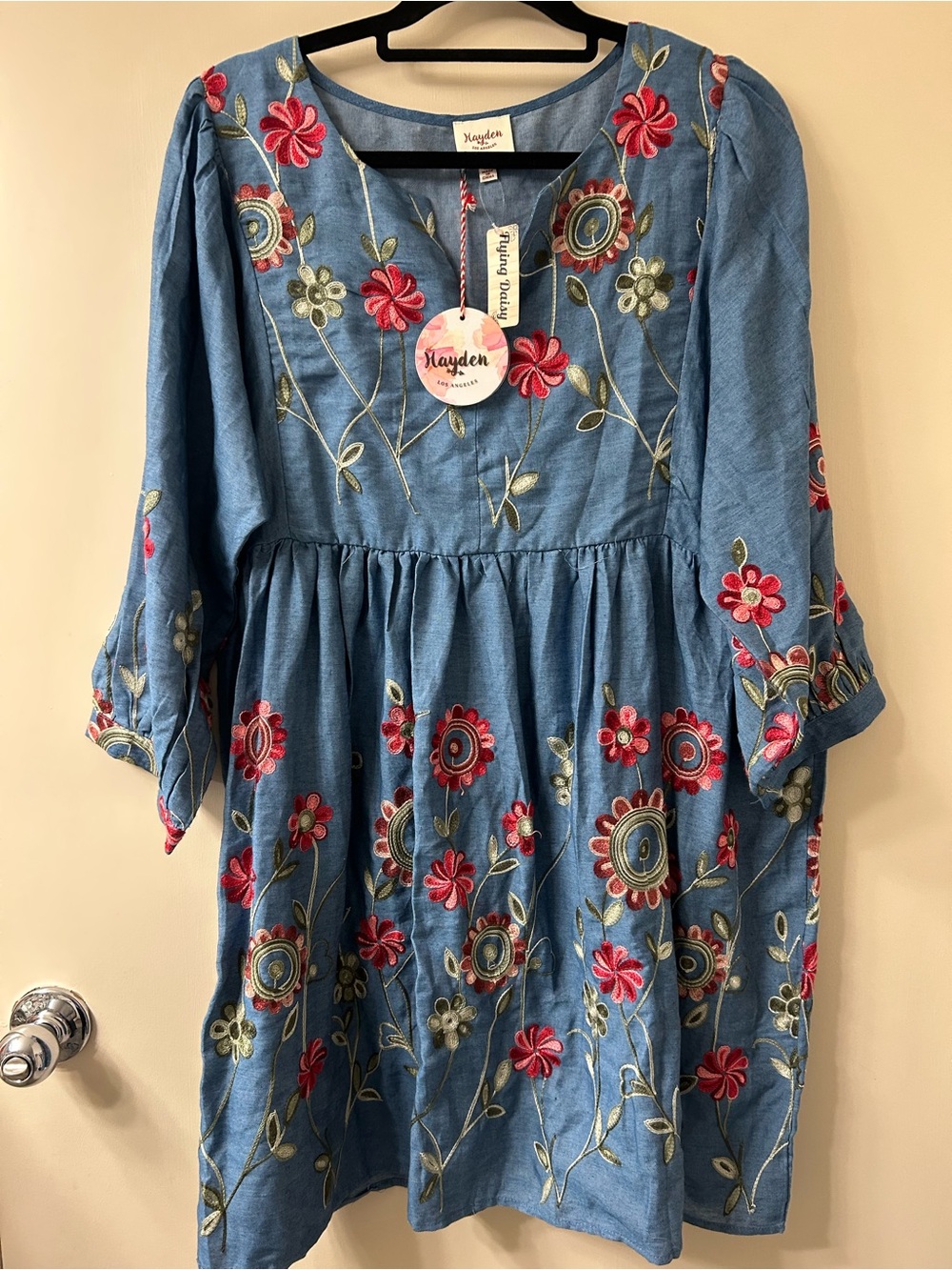 Hayden Blue Floral Embroidered Casual Dress